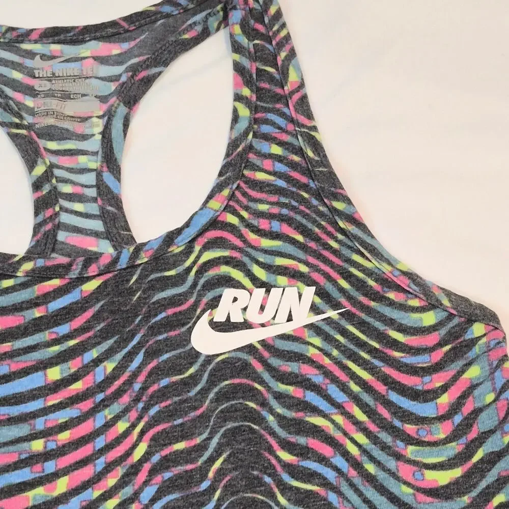 Nike Dri-Fit RUN Wave Print Racerback Tank Top Size XS Grey Pink Blue Yellow